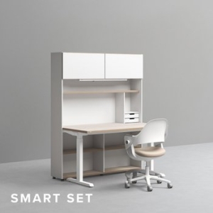 데스커 5단 스마트 모션 스탠딩 책상 세트+조명+도어+의자