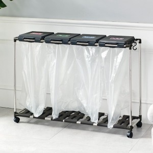 리빙홈데코  재활용 분리수거함 4단/가정용 스탠드 분리수거대 대용량 쓰레기통 휴지통 비닐 종이 플라스틱 캔 분리배출