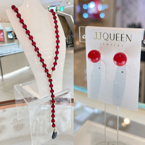 JJQUEEN  퀸 산호 목걸이 귀걸이 세트 Nh0006+EP00254