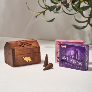 HEM 인센스 콘 2팩 + 콘 박스 홀더 세트