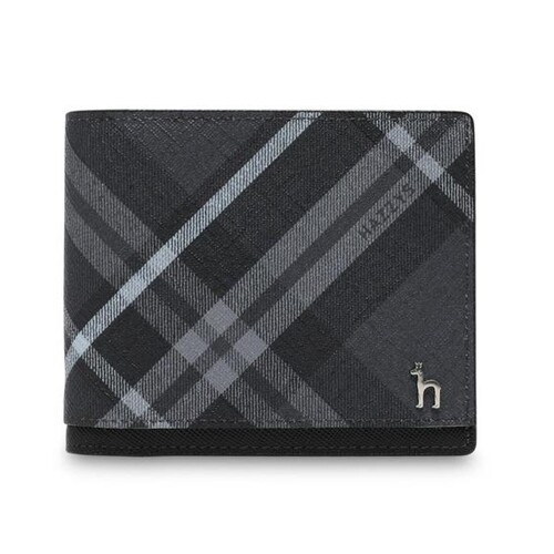 헤지스 남성 블랙 체크 가죽 2단 반지갑_HJWA9F866BK