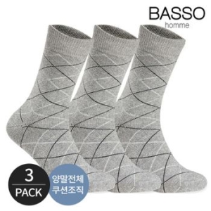 바쏘 남성 사각 캐주얼 신사 방한 양말 3P_GY 32325336