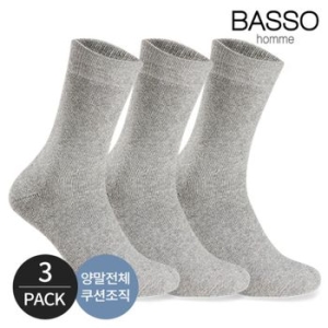 바쏘 남성 무지 캐주얼 신사 방한 양말 3P_GY 32325340