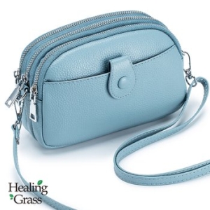힐링그래스 소가죽 핸드폰백 스퀘어백 크로스백 지퍼 사각 크로스백 블루 HGLC7995BL