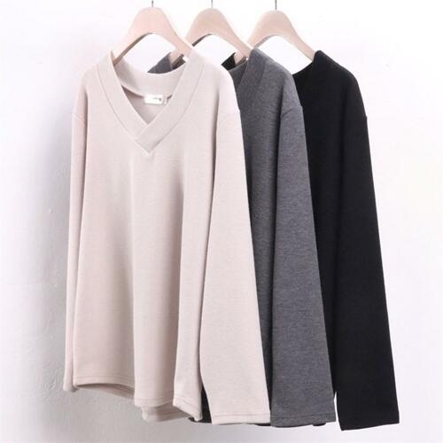 아이우먼 빅사이즈사랑해요 3615L011 겹 브이 긴팔 티셔츠 NB