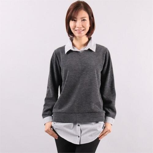 아이우먼 빅사이즈사랑해요 3309L012 센스 줄지 카라 티 OL