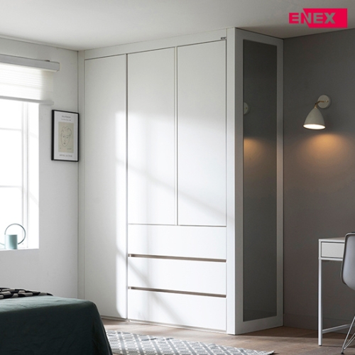 에넥스  ENNEE 버클리 화이트 하이그로시 작은방 붙박이장 3단서랍형