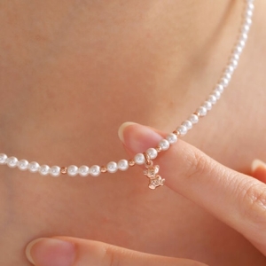 쥬릭스  14K 금볼 미니 베어 곰펜던트 진주목걸이 JGN0025