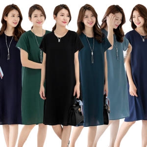 우일 여성 인견 무지 반팔 원피스 중년 아줌마 엄마옷