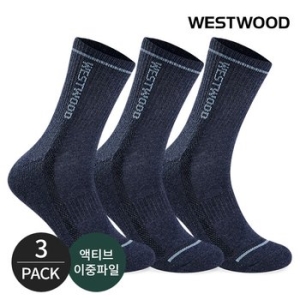 웨스트우드 남성 쿠션 라인배색 사이드 메쉬 등산 중장목양말 3P_NY