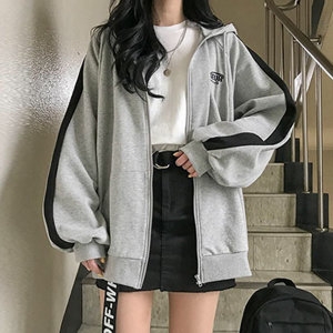 벨라 줄 여성 루즈핏 기모 후드집업