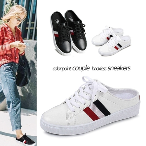 KamiEtMuse 오가게  까미에뮤즈   컬러 포인트 백리스 스니커즈 KM19w006 오가게 트렌드한 데일리룩 매일 업뎃