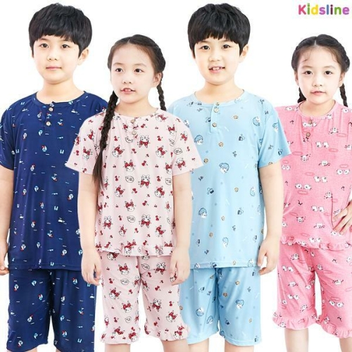 키즈라인 아동 냉감잠옷 5부 상하세트 반팔잠옷 유아동 주니어 실내복 남아 여아_