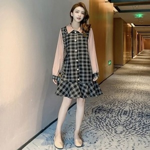 카라 프릴 체크원피스 W54C4B8