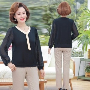 쿠디 키밍 중년여성 쉬폰 블라우스 긴팔 여름 엄마옷 W8EF6BB W8EF6BB