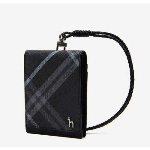 헤지스 블랙 체크 2단 목걸이형 카드지갑 HJHO2F660BK