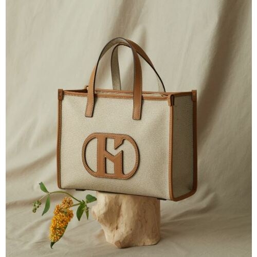 헤지스 여성 H소가죽 캔버스 토트백_HIBA2F106I2