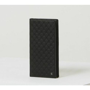 헤지스 ACC 블랙 로고패턴 소가죽 장지갑 HJWA3E822