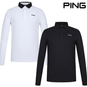 핑 남성 자가드 조직 카라 긴팔 티셔츠 (111C1TO003-WH)