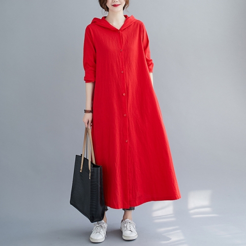 로빈 A라인 후드 롱 셔츠 원피스