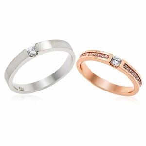 비앤비골드  14K 슬림 커브 원큐빅 커플링 반지 세트 DMC37582