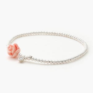 제이로렌  핑크로즈 플라워포인트 로즈쿼츠 연산호 실버볼 팔찌_05B0614