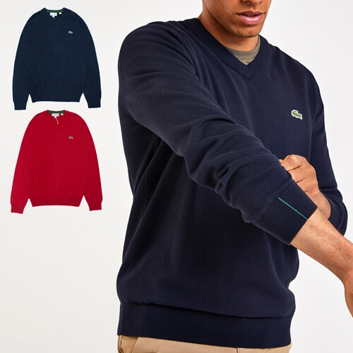 라코스테 남성 코튼 브이넥 니트 스웨터_AH1951