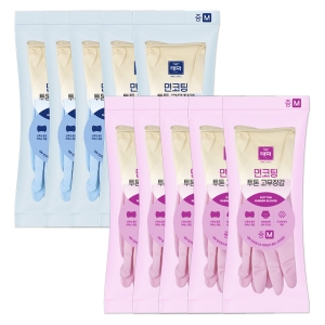 태화  면코팅 투톤 고무장갑 5켤레 블루 핑크