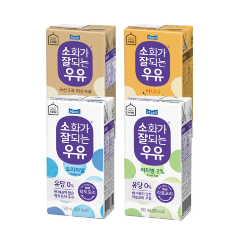 매일유업 소화가 잘되는 우유 오리지널 + 저지방 + 바나나 + 미숫가루 190ml