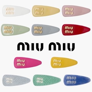 미우미우 라파 레더 로고 헤어클립 피콕 블루 5IF092