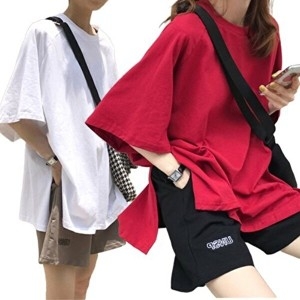 오너클랜 썸앤 여자 핫 스타일 무지 오버핏 외출 코디 라운드 반팔티 W8DA0E2