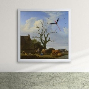 아트박스  꾸밈  px011-명화37_아드리안반드벨트_죽은나무가있는농장액자벽시계_디자인액자시계