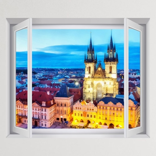 꾸밈 cu261-체코_프라하의야경_창문그림액자 중형