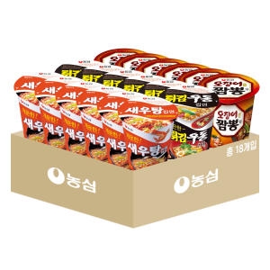 농심  컵라면 소컵 18입 새우탕6입+튀김우동6입+오징어짬뽕6입