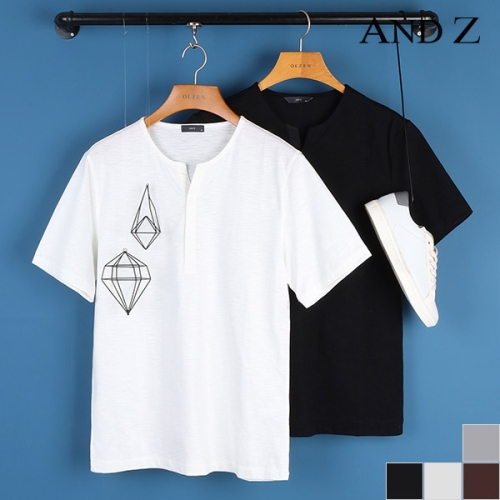 지오지아 앤드지 슬릿넥 수피마 슬럽 반팔 티셔츠 BLA2TV1004