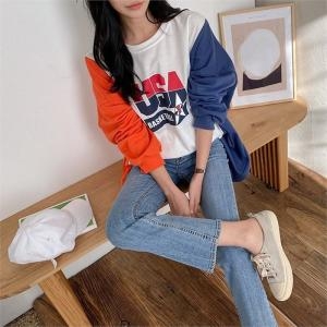 아이우먼 여성의류 101 오버배색프린팅롱티 DILC554