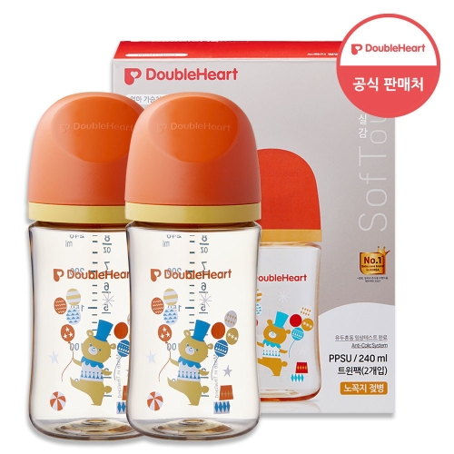 더블하트 모유실감 3세대 PPSU 서커스베어 240ml 트윈팩 노꼭지