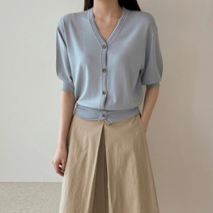 어반프랑 아인 브이넥 퍼프소매 쿨 브이넥 5부 반팔 가디건