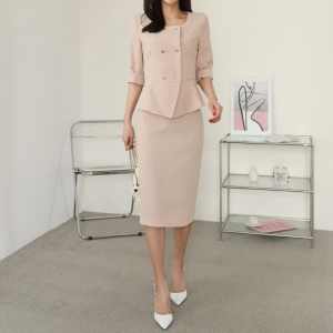 옷자락 osjarak 여자 페플럼 아나운서 면접룩 슬림 칠부소매 자켓 WJK14520