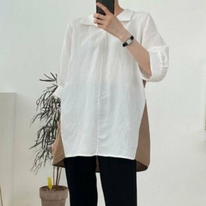 아이우먼 썸머뒷면배색반팔남방 BSG871M304 빅사이즈 사이즈에서 자유로운 그녀