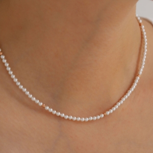 쥬릭스  14k 로즈골드 컷팅볼 스왈 3mm 진주 목걸이 JGN0016