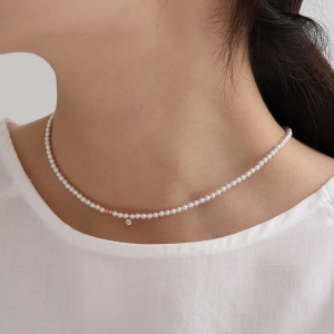 쥬릭스  14k 컷팅볼 미니큐빅 진주목걸이 JGN0005