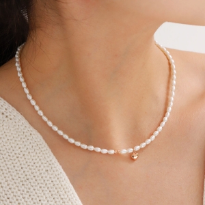 쥬릭스  14k 컷팅볼 통통하트 담수 진주목걸이 JGN0004