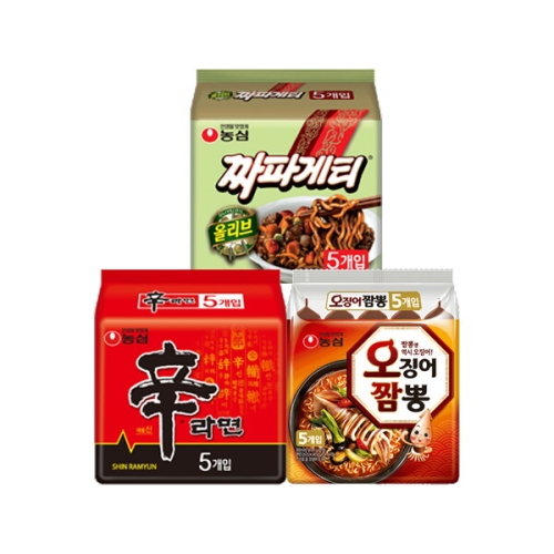 농심  신라면5개 + 짜파게티5개 +오징어짬뽕5개