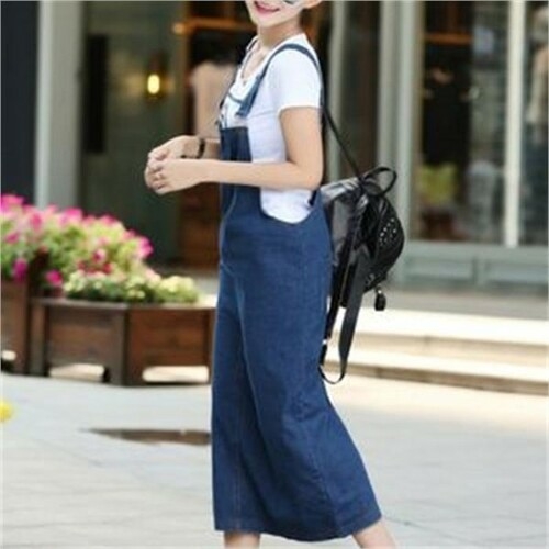 오노마 오노마 ONM 여름 편하고 시원한 캐주얼 진청 데님 롱 멜빵 치마 8117416
