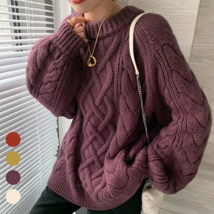 오너클랜 베이직 스타일 여성 두툼 꽈배기 니트티 URK-058 WAE9D3B -78719EA 본상품선택 머스타드