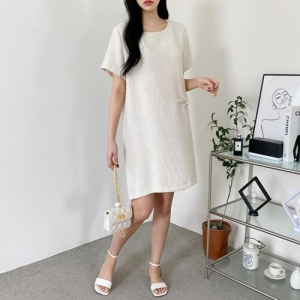 옷자락 여자 여름 하객룩 왕진주 트위드 반팔 미디 원피스 002 OP13711_아이보리 FREE 선택완료
