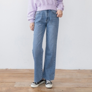 진마니아 텐더 블루 난스판 와이드 데님 팬츠 WJM-326 L