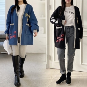 위쉬몰 PO 기모미시간배색가디건 K550H211 빅사이즈