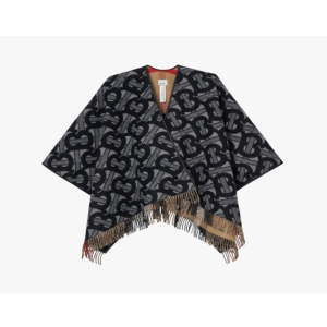 버버리 8050888 A3789 토마스 모노그램 빈티지 체크 리버시블 프린지 울 캐시미어 여성 케이프